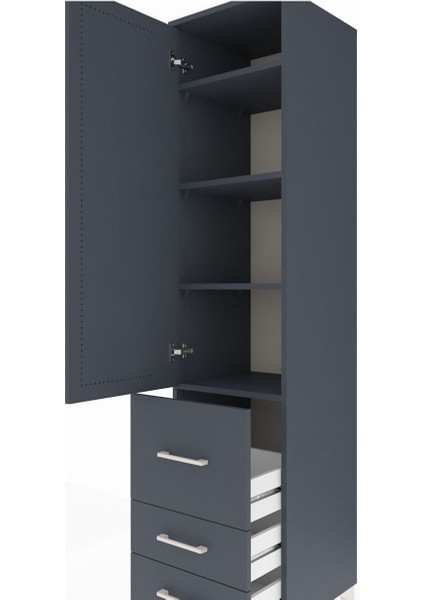 Hyperion Dolap 4 Raflı 3 Çekmeceli Tek Kapaklı 44X44X195 Antrasit-Antrasit indirimleri