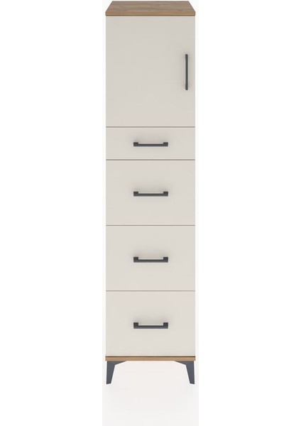 Hyperion Dolap Tek Raflı 4 Çekmeceli Tek Kapaklı 44X44X182 Çam-Aytaşı