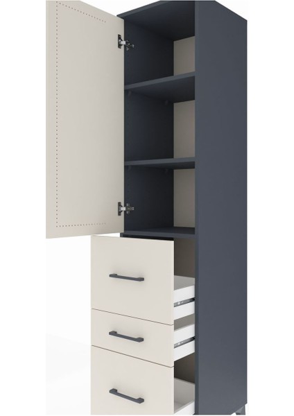 Hyperion Dolap 3 Raflı 3 Çekmeceli Tek Kapaklı 44X44X195 Antrasit-Aytaşı indirimleri