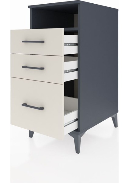 Kronos Komodin Tek Raflı 3 Çekmeceli 44X59X96 Antrasit-Aytaşı fırsatları