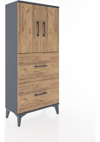 Hyperion Dolap Tek Raflı 2 Çekmeceli 2 Kapaklı 60X44X134 Antrasit-Çam fiyatları