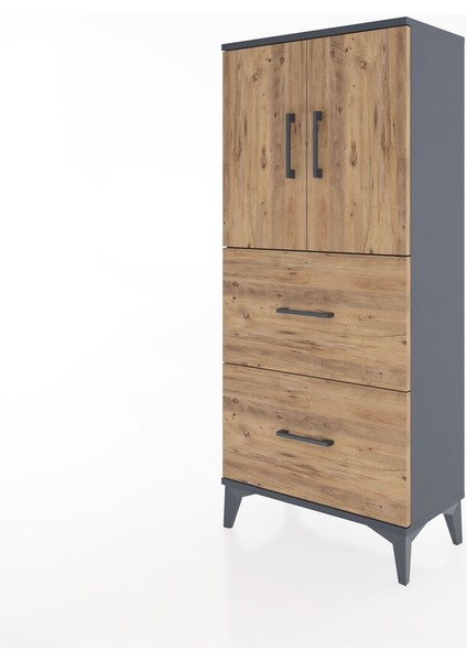 Hyperion Dolap Tek Raflı 2 Çekmeceli 2 Kapaklı 60X44X134 Antrasit-Çam modelleri