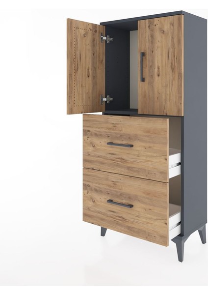 Hyperion Dolap Tek Raflı 2 Çekmeceli 2 Kapaklı 60X44X134 Antrasit-Çam fırsatları
