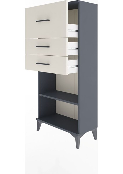 Arges Dolap Tek Raflı 3 Çekmeceli 60X30X134 Antrasit-Aytaşı fırsatları