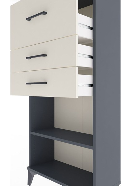 Arges Dolap Tek Raflı 3 Çekmeceli 60X30X134 Antrasit-Aytaşı indirimleri