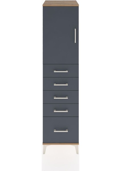 Hyperion Dolap Tek Raflı 5 Çekmeceli Tek Kapaklı 44X44X182 Çam-Antrasit