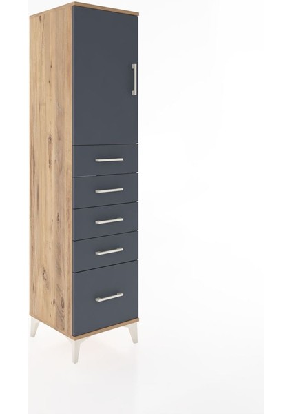 Hyperion Dolap Tek Raflı 5 Çekmeceli Tek Kapaklı 44X44X182 Çam-Antrasit fiyatları