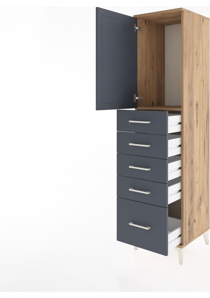 Hyperion Dolap Tek Raflı 5 Çekmeceli Tek Kapaklı 44X44X182 Çam-Antrasit fırsatları