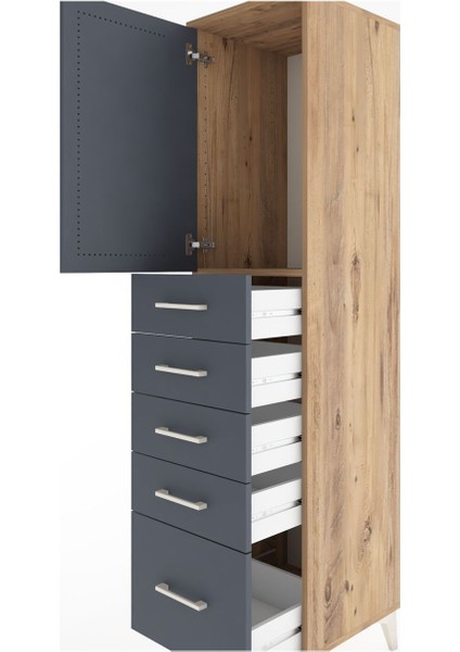 Hyperion Dolap Tek Raflı 5 Çekmeceli Tek Kapaklı 44X44X182 Çam-Antrasit indirimleri