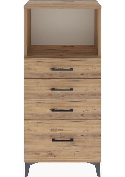Arges Dolap Tek Raflı 4 Çekmeceli 60X30X134 Çam-Çam