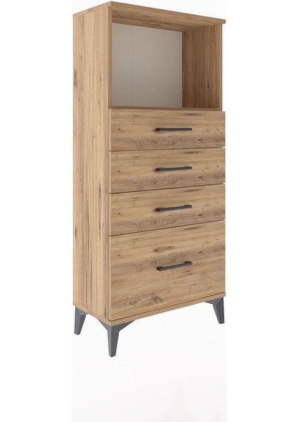 Arges Dolap Tek Raflı 4 Çekmeceli 60X30X134 Çam-Çam fiyatları