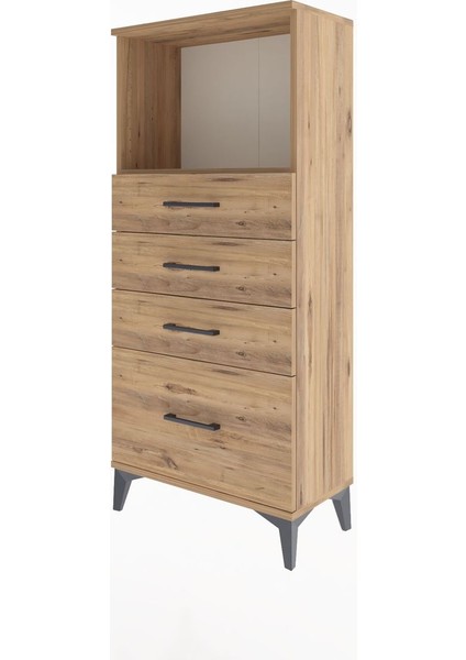 Arges Dolap Tek Raflı 4 Çekmeceli 60X30X134 Çam-Çam modelleri