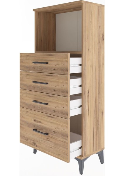 Arges Dolap Tek Raflı 4 Çekmeceli 60X30X134 Çam-Çam fırsatları