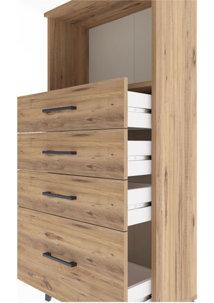 Arges Dolap Tek Raflı 4 Çekmeceli 60X30X134 Çam-Çam indirimleri