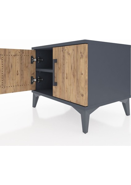 Hyperion Komodin Tek Raflı 2 Kapaklı 60X44X48 Antrasit-Çam indirimleri