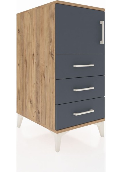 Kronos Komodin Tek Raflı 3 Çekmeceli Tek Kapaklı 44X59X96 Çam-Antrasit fiyatları