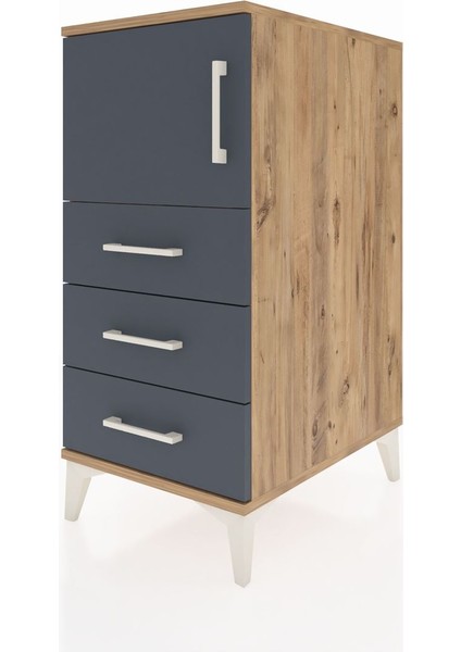 Kronos Komodin Tek Raflı 3 Çekmeceli Tek Kapaklı 44X59X96 Çam-Antrasit modelleri