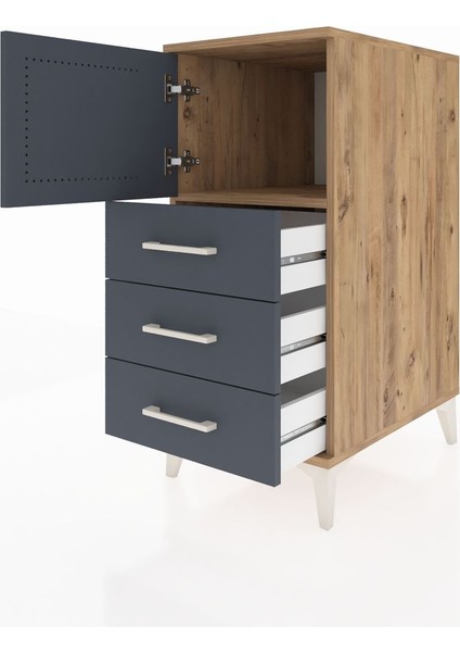 Kronos Komodin Tek Raflı 3 Çekmeceli Tek Kapaklı 44X59X96 Çam-Antrasit fırsatları