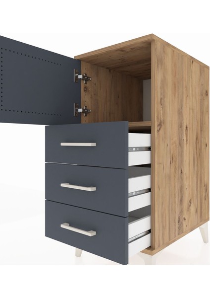 Kronos Komodin Tek Raflı 3 Çekmeceli Tek Kapaklı 44X59X96 Çam-Antrasit indirimleri