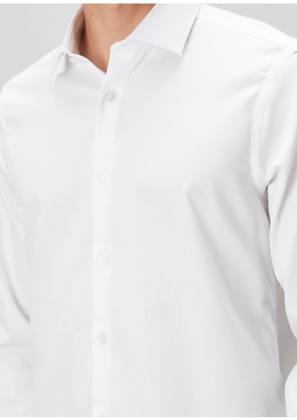 Slim Fit Beyaz Armürlü Non-Iron Gömlek