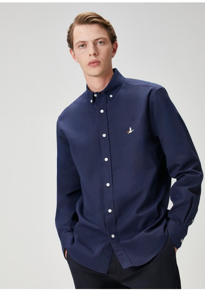 Comfort Fit Lacivert Gabardin Doku Gömlek