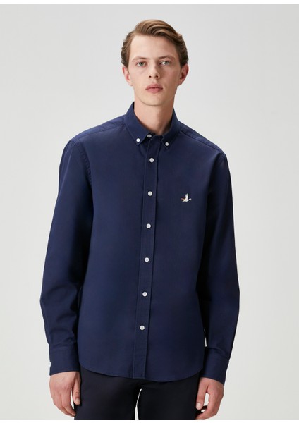 Comfort Fit Lacivert Gabardin Doku Gömlek modelleri