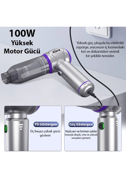 Ezere 16000PA Güçlü Portatif Taşınabilir Vakumlu Kablosuz Üflemeli Mini Araç SÜPÜRGESI-(1903) modelleri