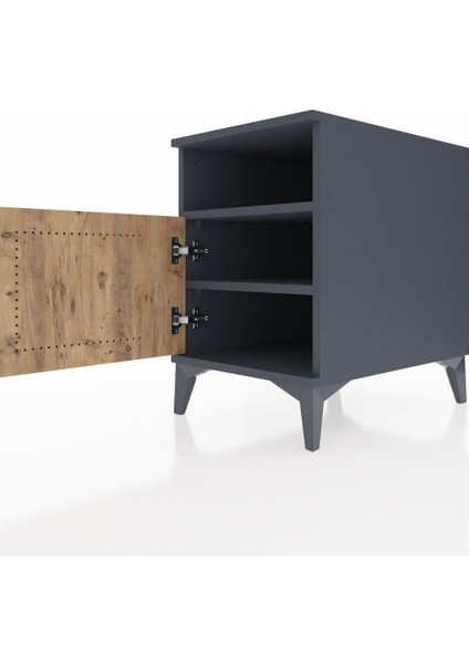 Kronos Komodin 2 Raflı Tek Kapaklı 44X59X64 Antrasit-Çam indirimleri