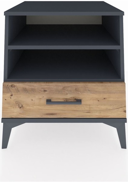 Kronos Komodin 2 Raflı Tek Çekmeceli 60X59X64 Antrasit-Çam