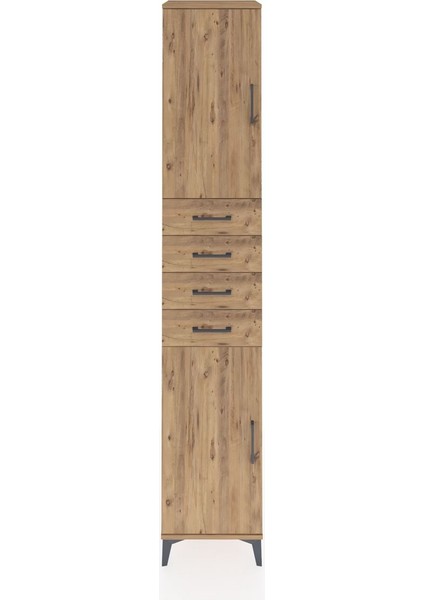 Hyperion Dolap 4 Raflı 4 Çekmeceli 2 Kapaklı 44X44X243 Çam-Çam