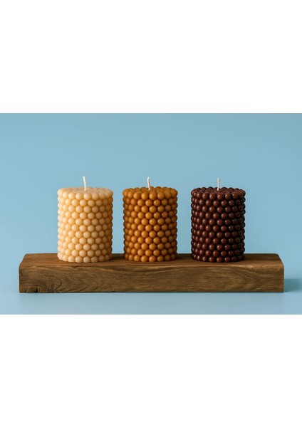 3 Adet Bubble Silindir Kahve Tonlu Dekoratif Kokulu Mum - Pearly Candle