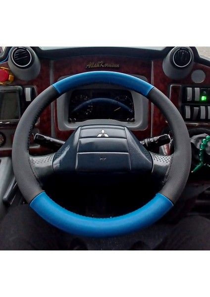 Dikişli Direksiyon Kılıfı Siyah Deri Mavi Deri Siyah Dikişli Temsa Prestij Için Fotodaki Direksiyon