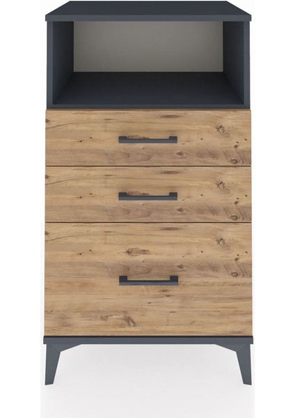 Hyperion Komodin Tek Raflı 3 Çekmeceli 60X44X106 Antrasit-Çam