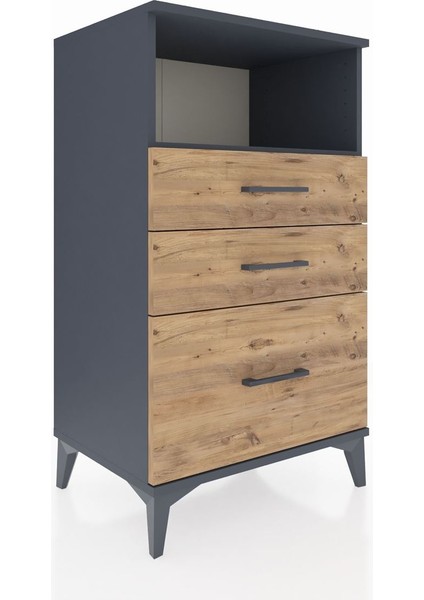 Hyperion Komodin Tek Raflı 3 Çekmeceli 60X44X106 Antrasit-Çam fiyatları