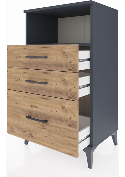 Hyperion Komodin Tek Raflı 3 Çekmeceli 60X44X106 Antrasit-Çam fırsatları