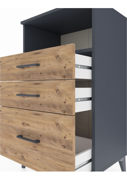 Hyperion Komodin Tek Raflı 3 Çekmeceli 60X44X106 Antrasit-Çam indirimleri