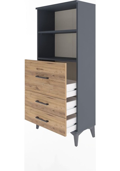 Arges Dolap 2 Raflı 3 Çekmeceli 60X30X134 Antrasit-Çam fırsatları