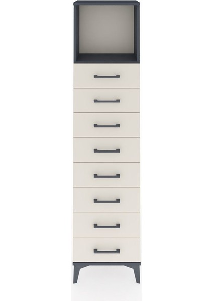 Arges Dolap Tek Raflı 8 Çekmeceli 44X30X182 Antrasit-Aytaşı