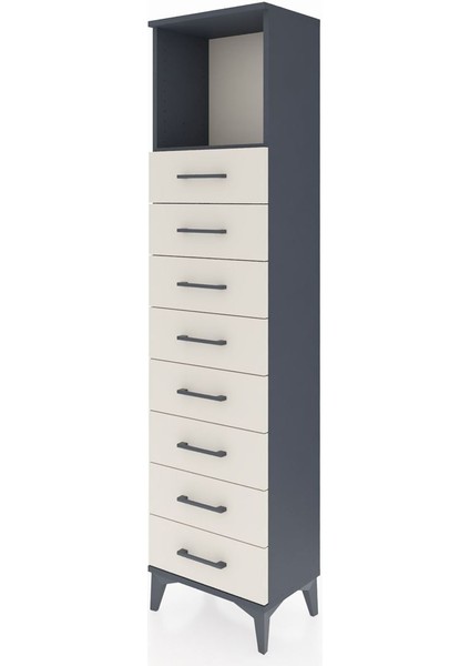 Arges Dolap Tek Raflı 8 Çekmeceli 44X30X182 Antrasit-Aytaşı modelleri