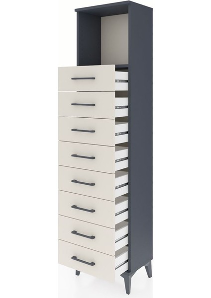 Arges Dolap Tek Raflı 8 Çekmeceli 44X30X182 Antrasit-Aytaşı fırsatları