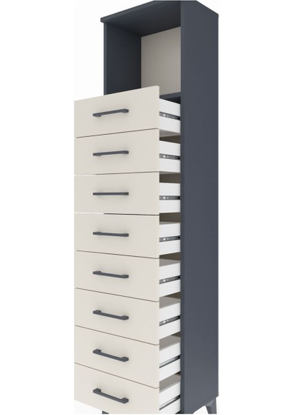 Arges Dolap Tek Raflı 8 Çekmeceli 44X30X182 Antrasit-Aytaşı indirimleri