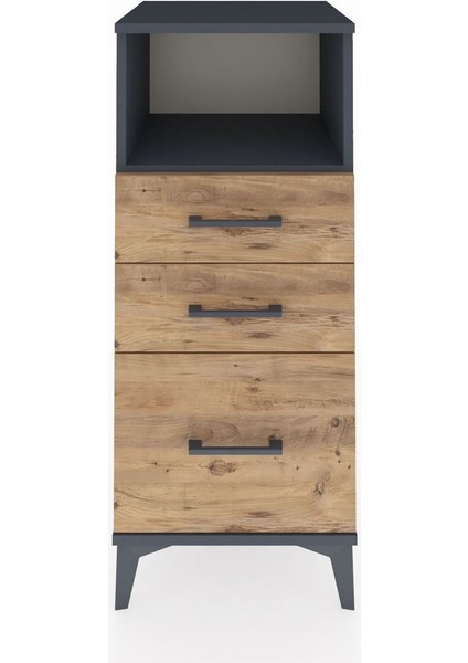 Hyperion Komodin Tek Raflı 3 Çekmeceli 44X44X106 Antrasit-Çam