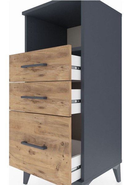 Hyperion Komodin Tek Raflı 3 Çekmeceli 44X44X106 Antrasit-Çam indirimleri