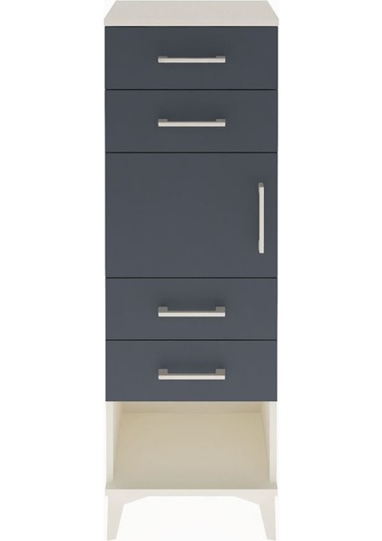 Arges Dolap Tek Raflı 4 Çekmeceli Tek Kapaklı 44X30X134 Aytaşı-Antrasit