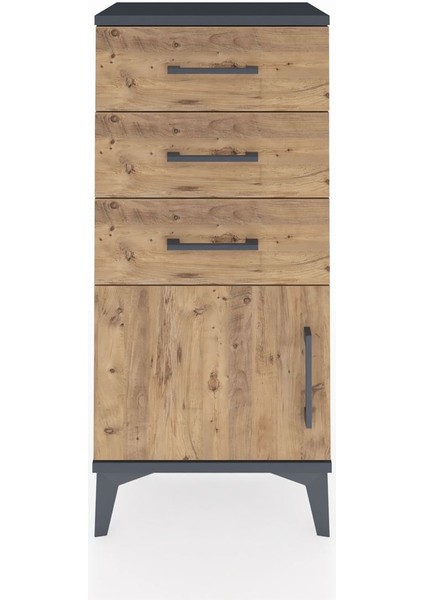 Arges Komodin 3 Çekmeceli Tek Kapaklı 44X30X96 Antrasit-Çam