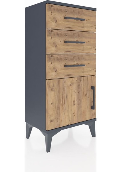 Arges Komodin 3 Çekmeceli Tek Kapaklı 44X30X96 Antrasit-Çam fiyatları