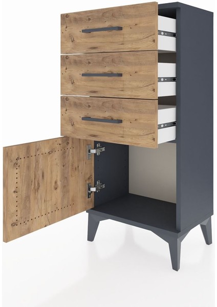 Arges Komodin 3 Çekmeceli Tek Kapaklı 44X30X96 Antrasit-Çam fırsatları