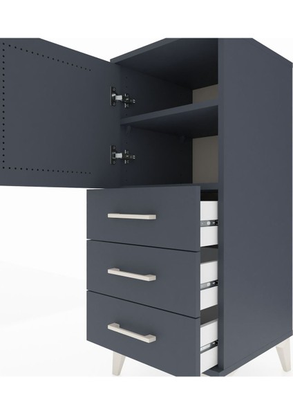 Hyperion Komodin 2 Raflı 3 Çekmeceli Tek Kapaklı 44X44X106 Antrasit-Antrasit indirimleri