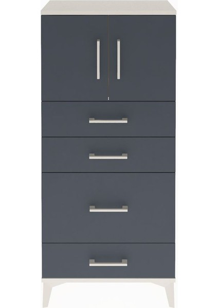 Arges Dolap Tek Raflı 4 Çekmeceli 2 Kapaklı 60X30X134 Aytaşı-Antrasit