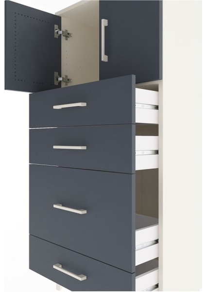 Arges Dolap Tek Raflı 4 Çekmeceli 2 Kapaklı 60X30X134 Aytaşı-Antrasit indirimleri